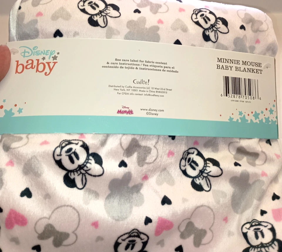NUEVA MANTA NIÑA REVERSIBLE BLANCA ROSA CORAZONES MINNIE MOUSE BEBÉ DISNEY 30" X 40" Foto 4 de 4