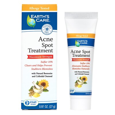 Earth's Care 10% Sulfur Acne Spot Treatment, Allergy Tested, 0.97 OZ.  Exp 01/27