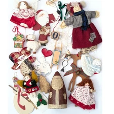 Vintage Folk Art Primitive Craft Handmade Christmas Ornament Decor Figurine Lot