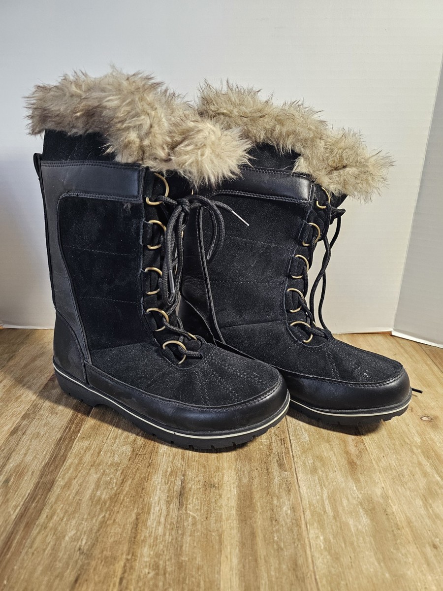 Target Women's Black Faux Fur Suede Lace up Winter Snow Boots Sz