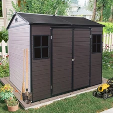 8x6 FT Resin Storage Shed Outdoor Tool Shed with Floor & Lockable Doors Patio