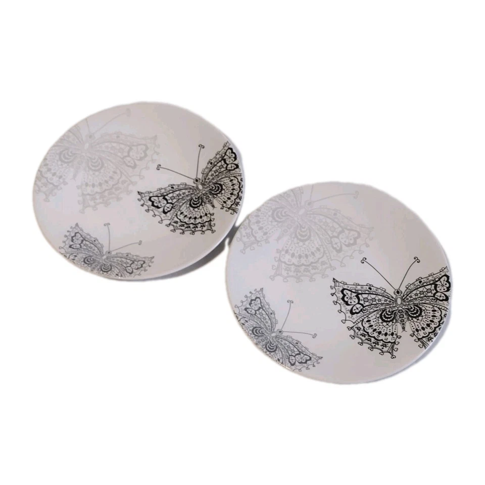 Plato de almuerzo para ensalada Roscher BUTTERFLY LACE 8" blanco negro gris 2 platos de gres Foto 2 de 4
