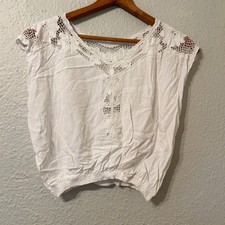 Vtg Edwardian Style Womens Sz M White Crop Eyelet Lace Blouse Top Corset Cover B