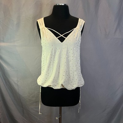 Zara Basic Collection Tank Top Womens Small Beige Gold Dot V Neck Drawstring