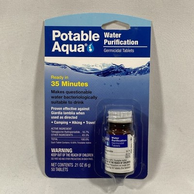 Potable Aqua Water Purification, Water Treatment Tablets - 50 count Bottle