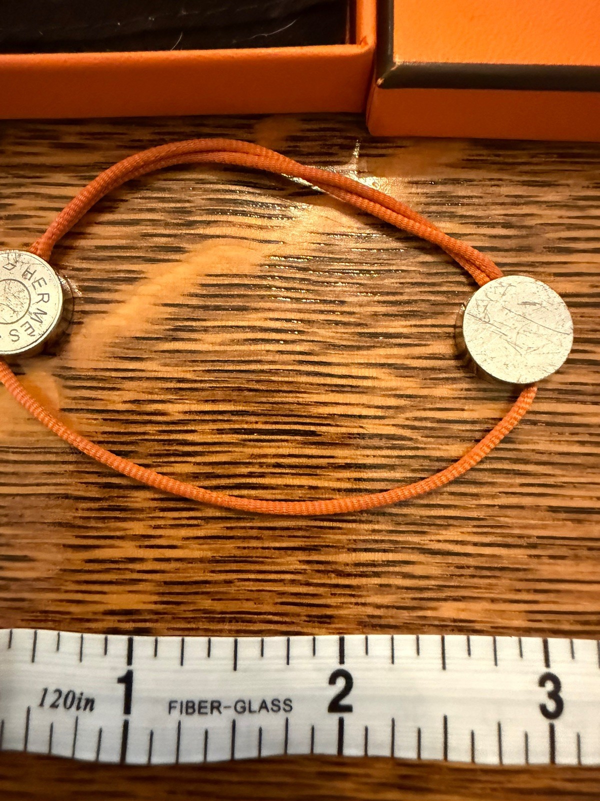 Authentic Hermes String Cord Bracelet Silver Oran… - image 9