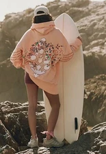 Free People Movement At My Best Chenille Logo Hoodie Buti Peach Combo XS NWT