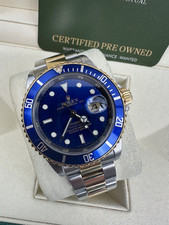 ROLEX 2008  BLUESY SUBMARINER 18K AND STEEL 40MM WITH PAPERS  16613LB