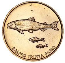 Slovenia Tolar, 1992 Gem Unc~Three (3) Brown Trout~Wildlife Coin~1st Year~Fr/Shi