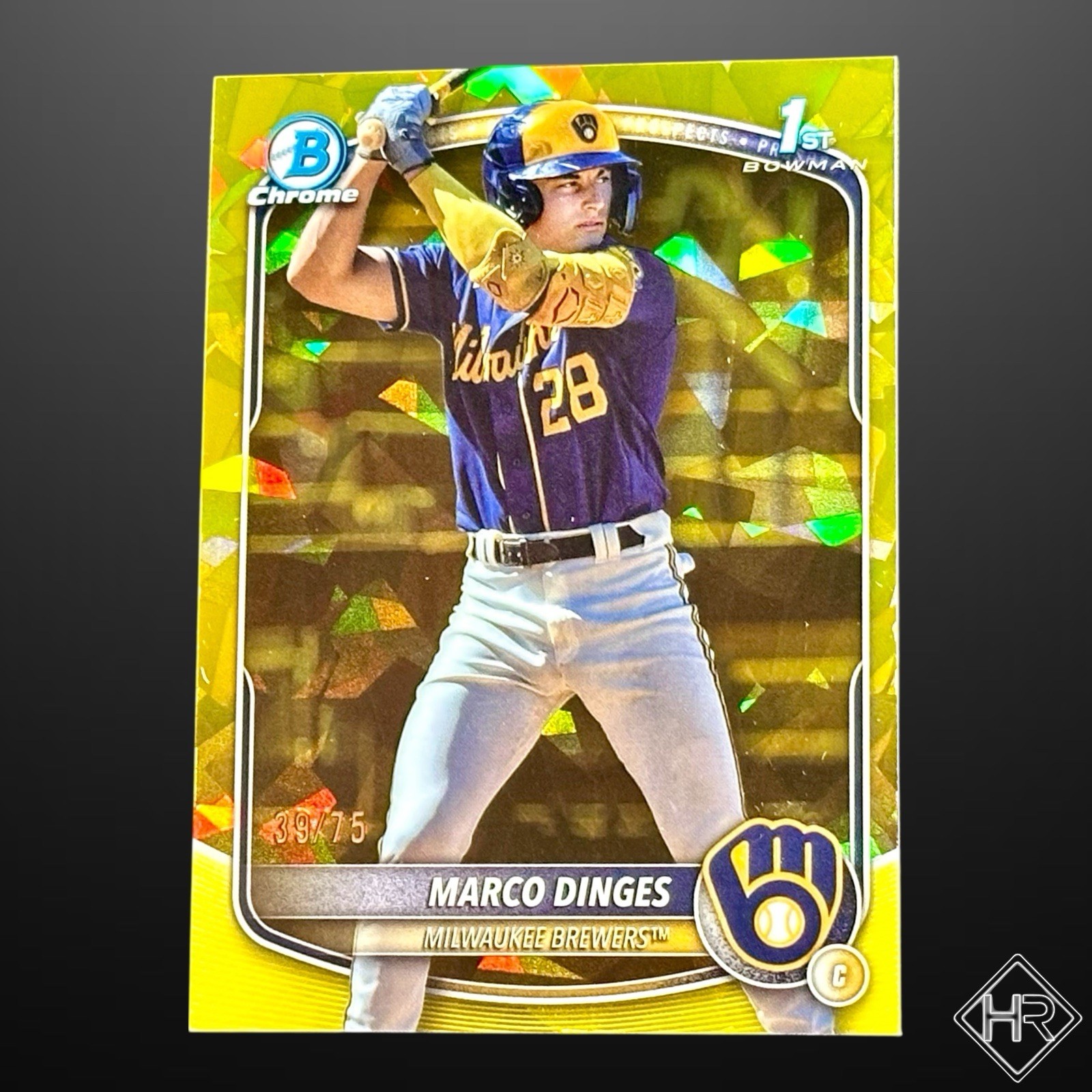 2025 Bowman Chrome Sapphire Marco Dinges 1st Bowman Yellow Refractor /75 Brewers