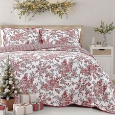 Wonderful 100 Cotton Red Floral Bedspread Set King Size, Quilt Bedding Sets ...