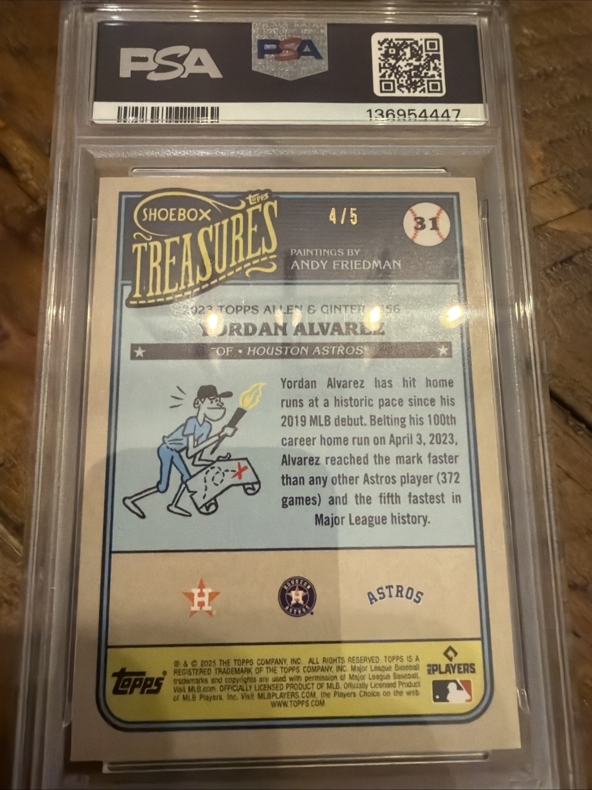 2025 Shoebox Treasures Yordan Alvarez Wood Stock /5 PSA 9 view 3