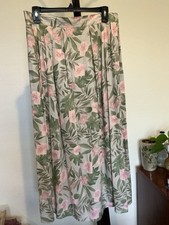 New Women s SAG HARBOR Waistband Pink/gray/greenFloral Pull On Long Skirt Size L