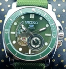 Vintage Seiko 5 Sports 24 Jewels Open-Heart Automatic Green-Dial Men Wristwatch