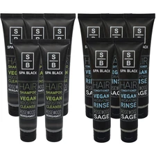 10 Spa Black Vegan Shampoo And Conditioner Rosewood Sage Bergamot 1.35oz Each