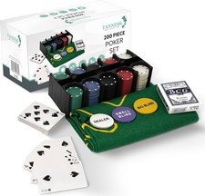 200 Pcs Poker Set, Casino Texas Holdem Poker Set with Chips, Poker Mat & Tin Bo