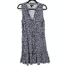 Gap Factory A-Line Dress Womens Size Medium Sleeveless Cat Print Navy White