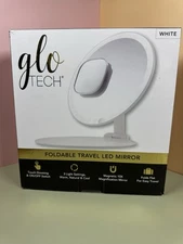 GloTech Foldable Travel LED Mirror, White. Opened Box.