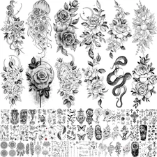 64 Sheets Long Lasting Flower Temporary Fake Tattoos for Women Arm Neck, Jellyfi