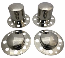 2 Front 2 Rear 4.9" Shaft Base Diameter Dually Wheel Center Cap Set 8 Lug Alcoa