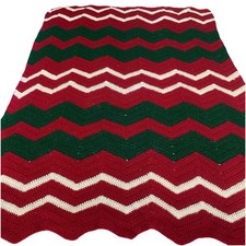 Handmade Crochet Throw Blanket Afghan Chevron Stripe Zig Zag 68" x 50"