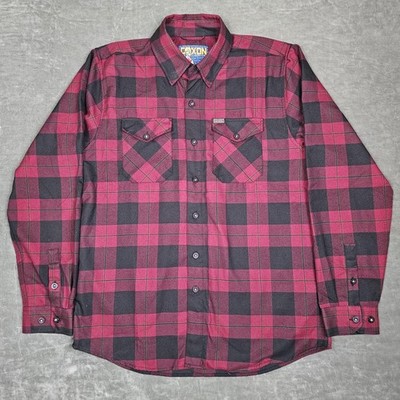 Dixxon Flannel Shirt Mens Large Red Black Plaid TKO Boxer Casual Pleated