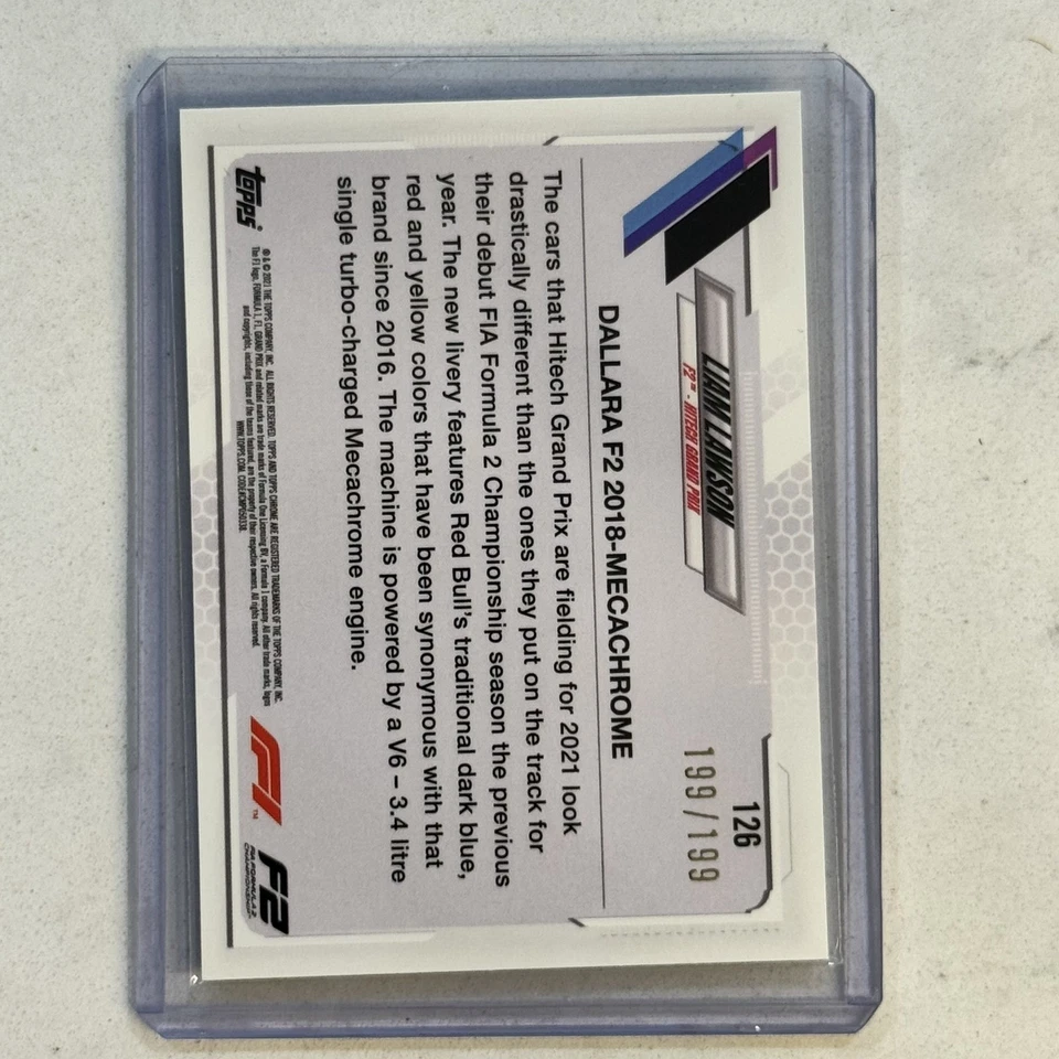 2021 Topps Chrome Sapphire Formula 1 F1 #126 Liam Lawson Chartreuse /199 - Image 2 of 2