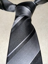Men's Marc Anthony Black Gray Silver Striped Silk Repp Necktie 3" Wide 58" Long