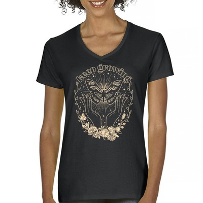 Keep Growing Butterfly Women's V-Neck T-shirt Spiritual Nature Positivity Tee