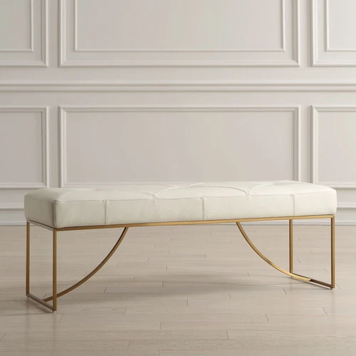 Uttermost Swale Ivory Leather Bench - Picture 5 of 5