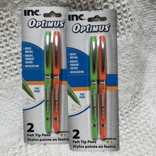 2 - 2 Packs Inc Optimus Felt Tip Pens Fine Point Pens  Orange  Green