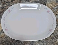 Corelle ENGLISH BREAKFAST Serving Meat Platter 10 X 12 Roses Blue Pink Ribbon