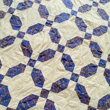 VTG Handmade Patchwork Quilt Throw Twin Purple Cream Tied Cottagecore 1990