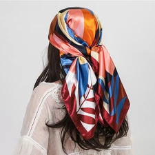 90*90cm Elegant Print Silk Scarf Satin Square Scarf Women Hijab Neckerchief Shaw