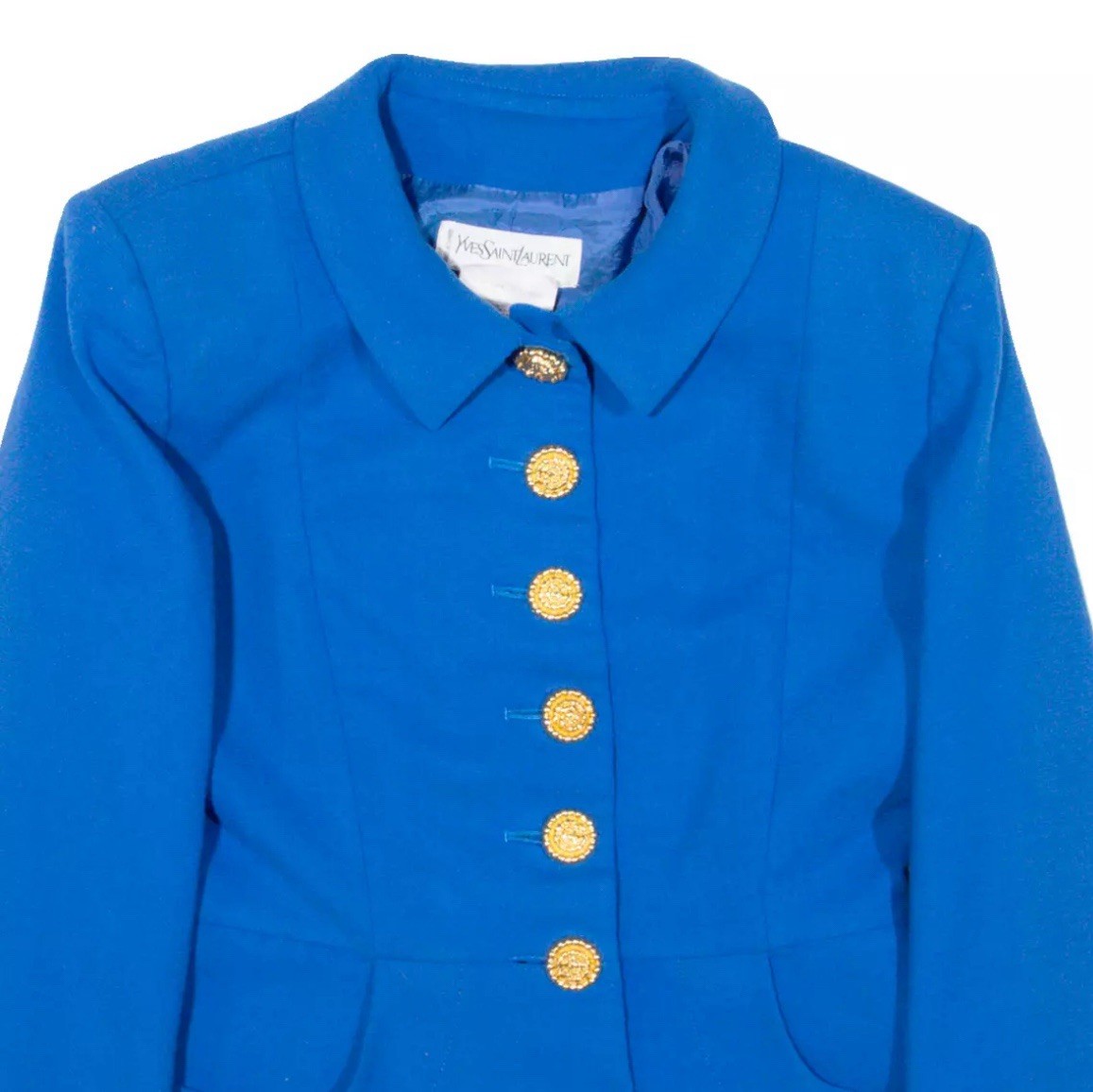 Giacca blazer donna vintage YVES SAINT LAURENT blu maglia lana anni 90 M FR42