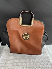 La Terre Fashion Women Handbag Purse Designer Brown Black Faux Leather Preowned