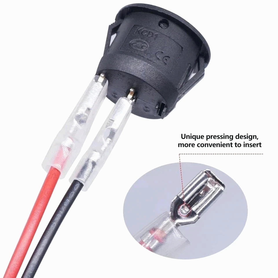 5Pcs 12V round Rocker Switch AC 6A/250V 10A/125V SPST 2 Pin 2 Position On/Off T