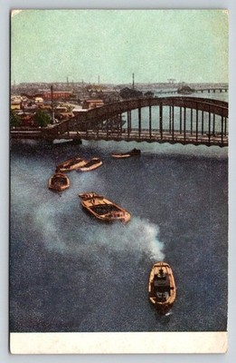 Vintage Tokyo Eitai Bridge Sumida River Boats Japan Travel Bureau Postcard