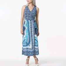 Farm Rio Midi White & Blue Wrap Dress S
