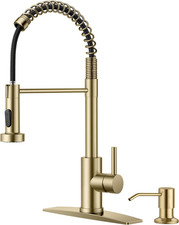 Gold Kitchen Faucet Pull Down Sprayer Soap Dispenser Stainless Steel Single Hand
