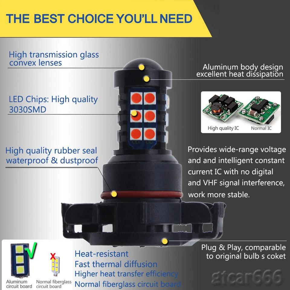 2PCS 30-3030SMD High Power 5201 5202 Ultra Red LED Fog Light Driving Bulbs DRL - Image 2 of 4