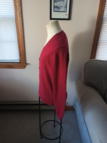 Vintage LL Bean Sweater Cardigan Heavy Cotton Red Mens Medium -regular Button Up - 第 5/11 張圖片