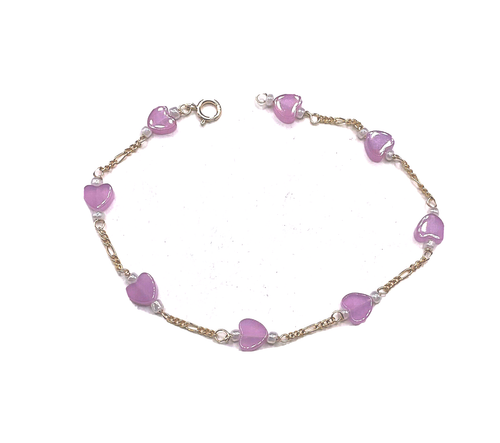 New 14k Gold Pink Heart Bead Bracelet - Picture 2 of 3