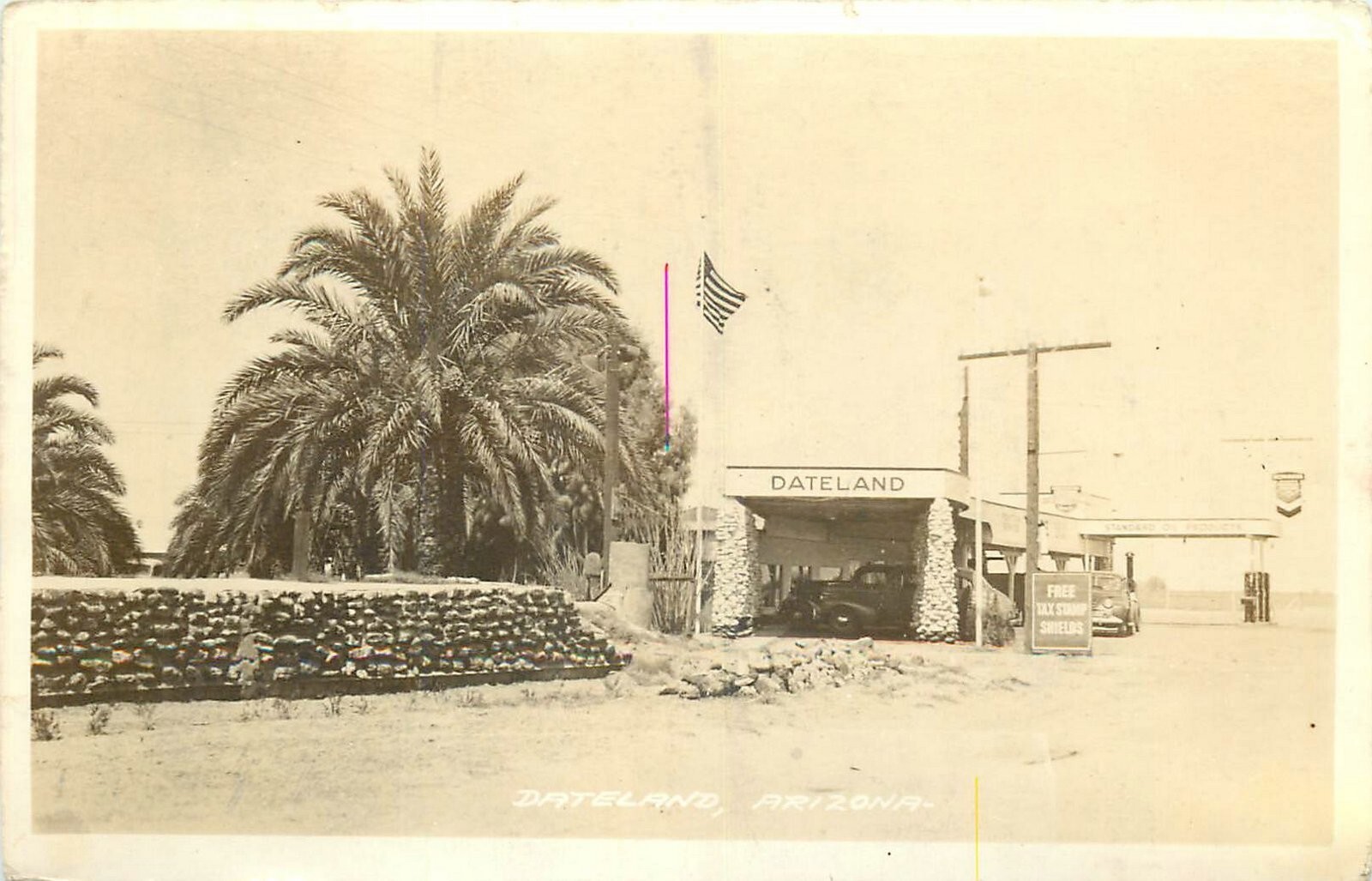 1945 Dateland Arizona Gas Station occupation autos  RPPC Postcard 25-1924