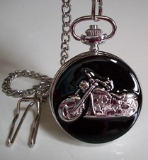 Men's Clip On MOTORBIKE Silver Tone Fashion Casual Pocket Watch With Chain