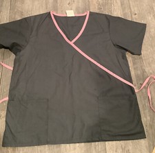AllHeart Scrub classics Womens Size 2 XL Mock Wrap Scrub Top-pockets Gray  Pink