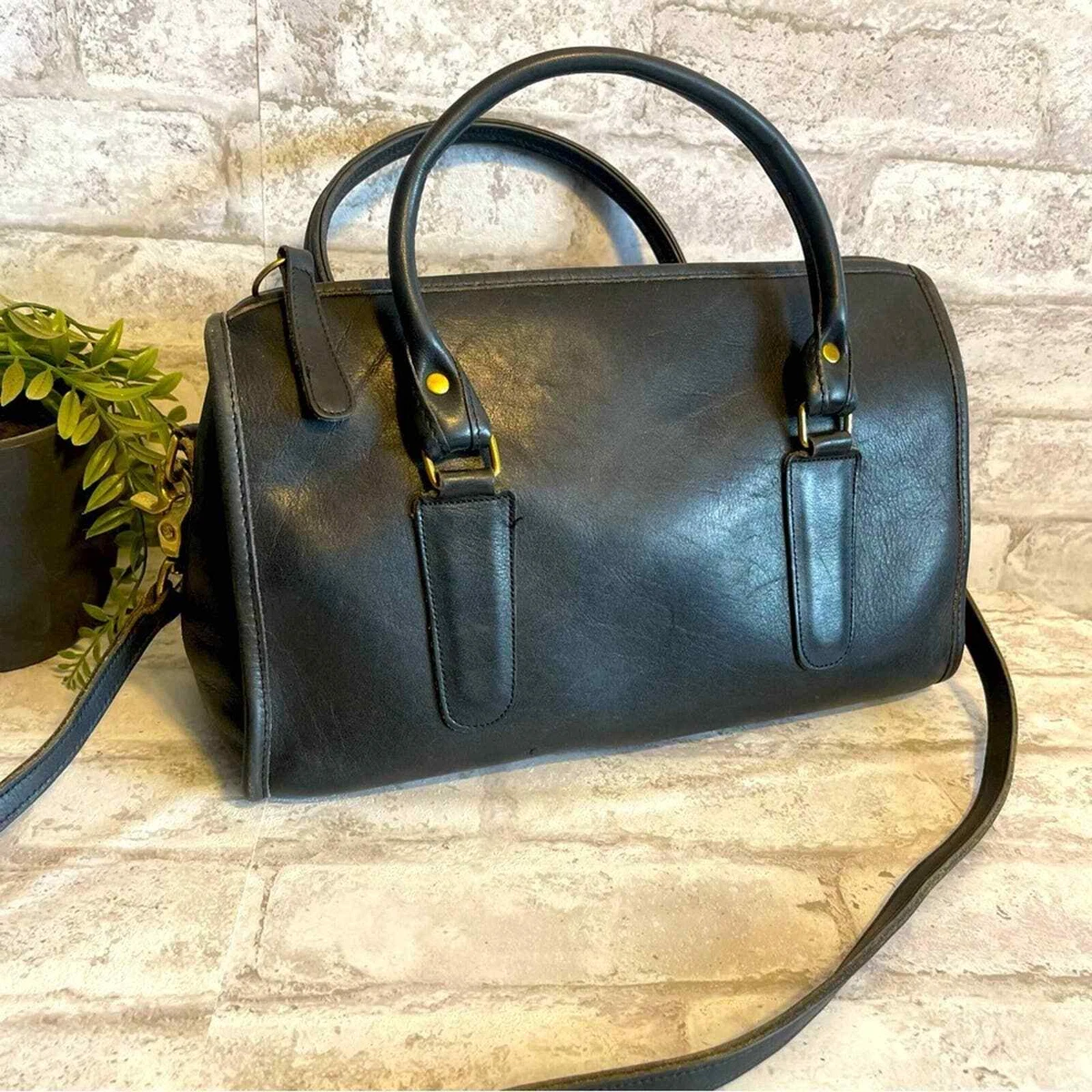 COACH Vintage Black Madison Leather Bowling Bag with Shoulder Strap