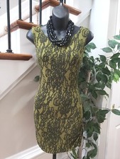 Nicole Womens Green Black Lace Floral Rayon Sleeveless Knee Length Dress Small