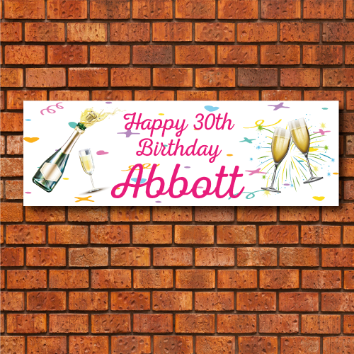 2 PERSONALISED CHAMPAGNE BIRTHDAY PARTY BANNERS - ANY NAME/AGE 18TH 21ST 60TH - Picture 6 of 8