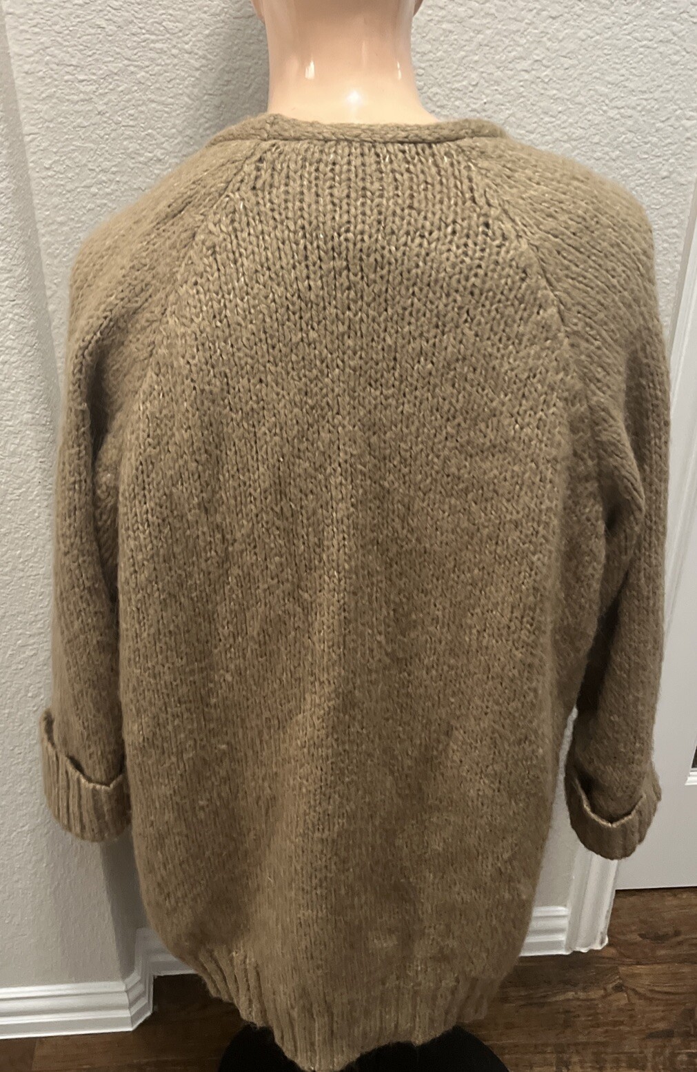 Zara Chunky Tan Oversized Brown Knit Cardigan Size Medium Comfy Cozy Casual Boho image 4